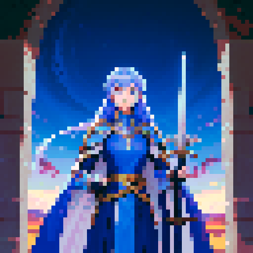 female swordsman, tall and confident, wielding a sword of light, a scene straight out of a captivating fantasy RPG like Phantasy Star