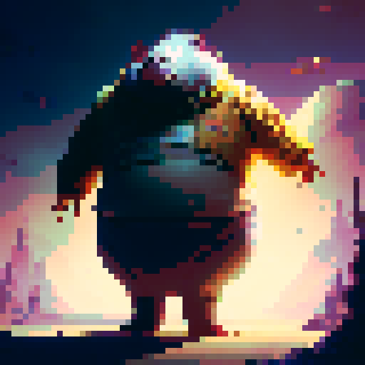 Anthropomorphic pig, overweight, detailed, huge rotund belly, sunny, stretching back, casual clothing, agriculture, belly is exposed and jutting, pixel art