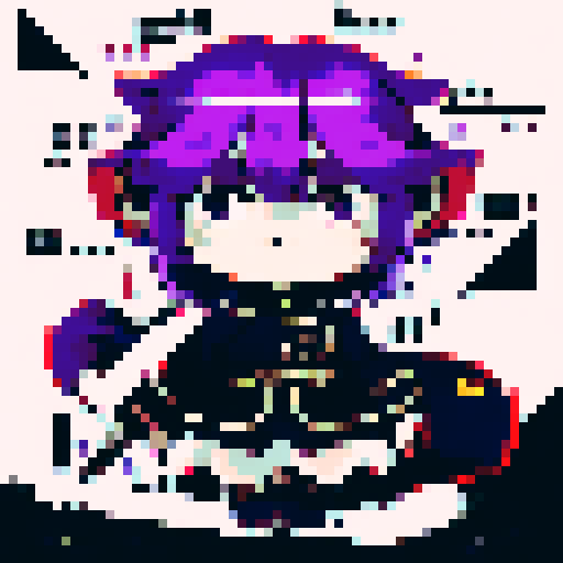 female necromancer, flowing dark hair, glowing purple eyes, full body, pixel art