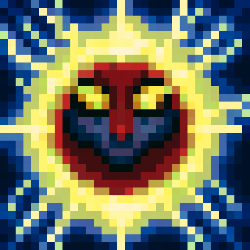 Space robot, metallic and sleek, with glowing blue eyes, intricate circuitry patterns, and sharp, angular features, rendered in a vibrant, pixelated 32x32 game icon style, showcasing its sRGB color palette, skillfully capturing a close-up portrait