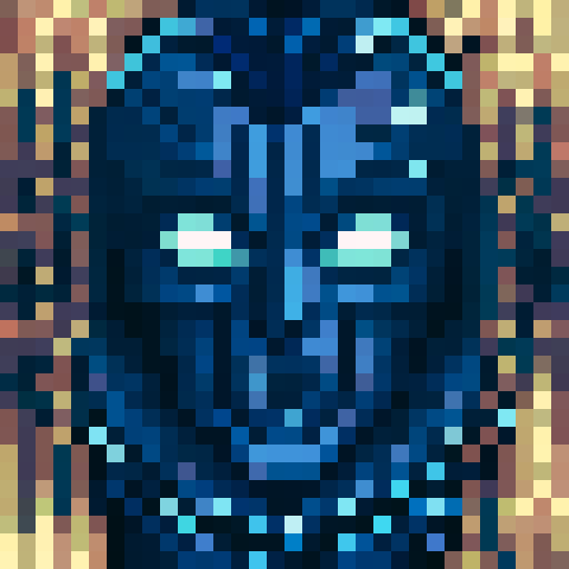 Scary, eerie, haunting, dark, glowing eyes, bloodshot, jagged teeth, sinister smile, pale skin, menacing expression, game icon, 32x32 pixel art, sRGB, skill art, close up, portrait