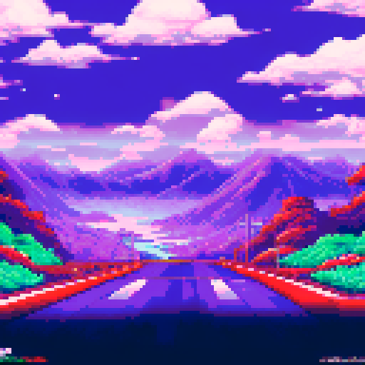 dark purple Nissan s13 240SX drifting, night, Japanese mountains, sRGB, pixel art, background, landscape