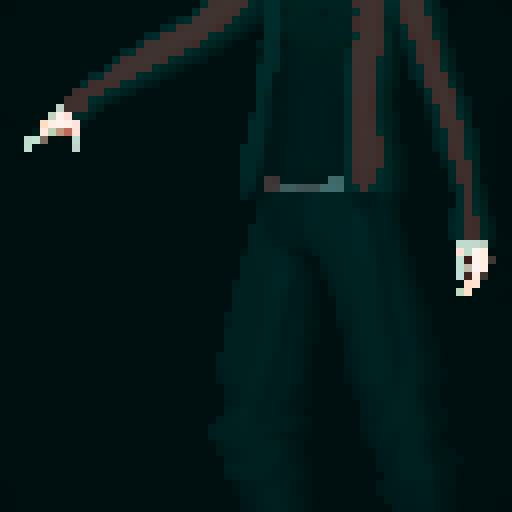 male character, pixel art sprite, black clothing, neutral pose, neutral facial expression, sRGB palette