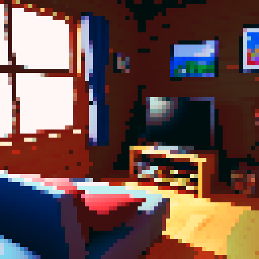 n64 game console in cozy room with the image of a cabin on the screen saying "start"