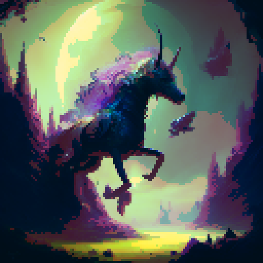 mythological unicorn, moonlit wildflower forest