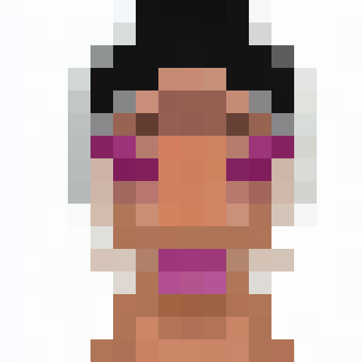 Create a vibrant game icon featuring a striking close-up pixel portrait, rendered in stunning 16x16 pixel art.