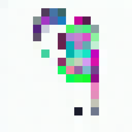 Vibrant backpack with neon green, fuchsia, and electric blue, adorned with a bold pixel graph pattern in the distinct 16x16 pixel portrait style.