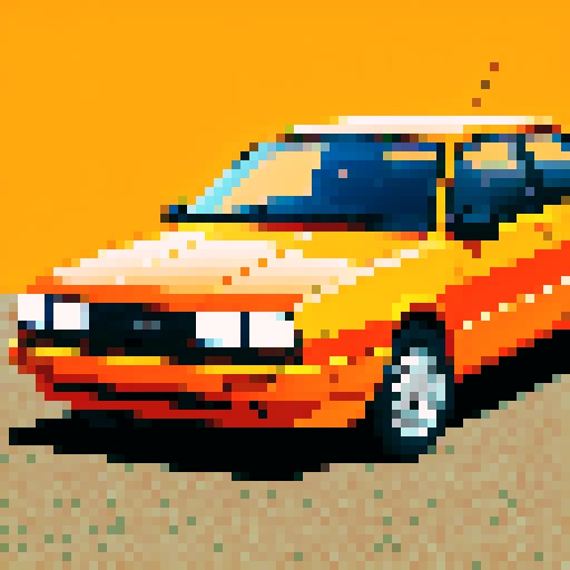 Pixel art of an orange sedan resembling a late 90s Dodge Neon