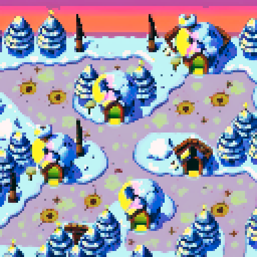 Destroyed snowy village