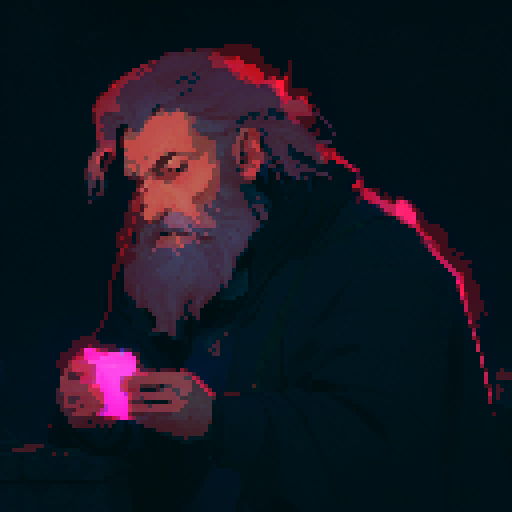 Old man with a long, flowing white beard, wearing a tattered cloak and holding a weathered staff, standing in front of a majestic castle surrounded by mystical creatures and a vibrant, otherworldly sky