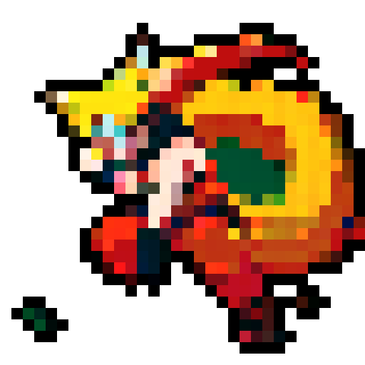 Naruto Kurama, fierce and determined, rendered in vibrant pixel art with a captivating sRGB color palette