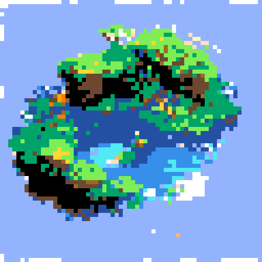 yellow duck in a pond, surrounded by lush greenery and reflecting sunlight in a serene pond with shimmering ripples and pixelated waves, creating a tranquil atmosphere in a picturesque landscape with vibrant colors using intricate pixel art in the sRGB palette