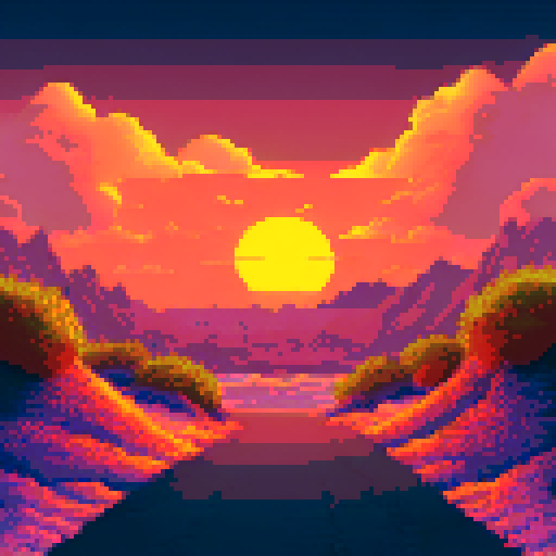 Barren desert with sand dunes. Wispy clouds in a pink and yellow sunset sky.