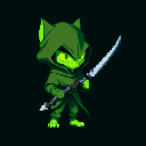 A stealthy and deadly goblin with a hood, twin daggers, and a shadowy presence. It has sharp eyes and a focused expression, ready to strike from the darkness. No background.
