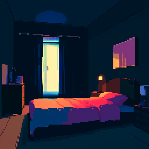 dark apartment bedroom at night, melancholy, depressed, lonely man's bedroom, sadness, dimly lit, bare