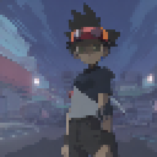 Muscular brown-skinned anime man, clad in black tee and cargo pants, sporting red-lensed gold shades, red boots, and a thin gold chain with a circular emblem containing a number 7 inside it, emerges dramatically from billowing black dust, leaving two stunned onlookers in his wake, all portrayed in vibrant anime style.