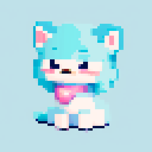 Generate a pixel art image in kawaii style. The scene should feature a cute dog sitting with a bone beside.The character should be cute and expressive, with soft pastel colors, big eyes, and a joyful expression. Use a clean, simple background with no extra details. Add soft lighting and shading to enhance the kawaii look.