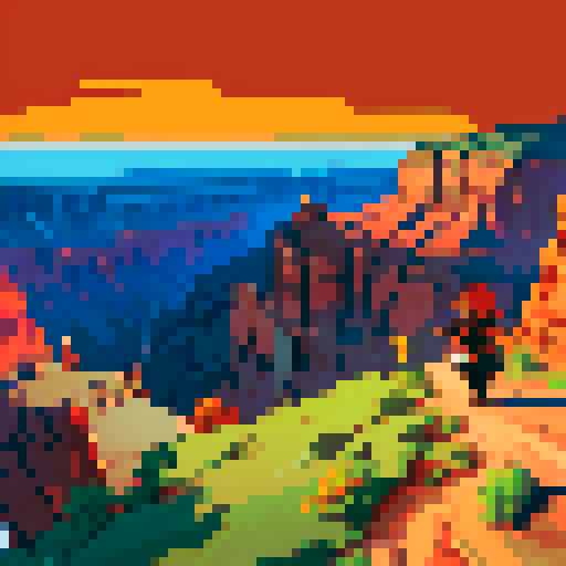 Gila Monster-inspired Pokemon, fiery and earthy, pixel art, sRGB, red rock Grand Canyon landscape