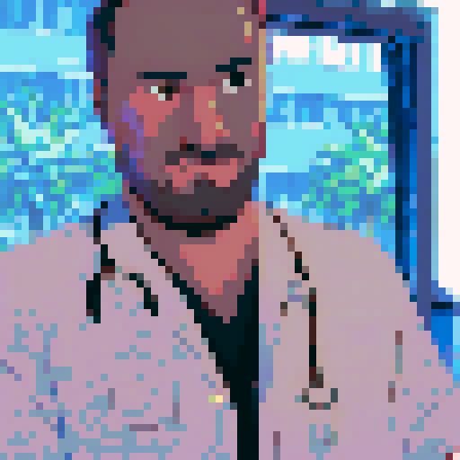 man with slicked-back hair, vibrant Hawaiian shirt, bustling city street, towering pixel art skyscrapers, pixelated sun shining brightly, casting vibrant sRGB colors