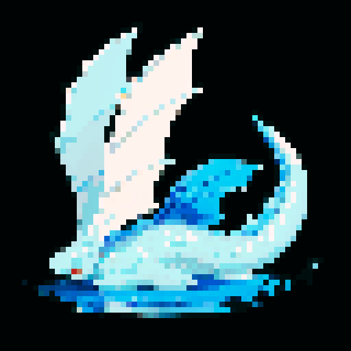 A sleek, blue-scaled dragon with fins along its back and tail. It has a calm and serene expression, with water droplets glistening on its scales. Its wings are adapted for swimming, and its eyes are deep and reflective like the ocean. No background.
