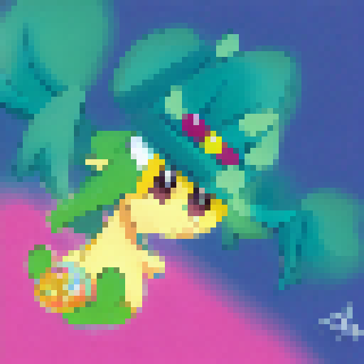 "Helene Boudreau, with mischievous eyes, drops a glittering, rainbow gummy bear onto a startled Luigi, both rendered in a vibrant, colorful, and whimsical anime style."