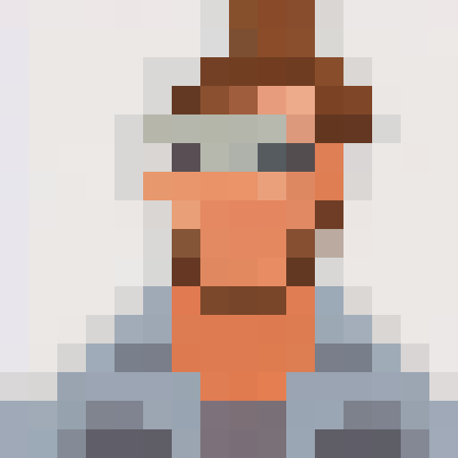 Steampunk monster engineer with brass goggles and a metal wrench, surrounded by cogs and gears, in a 16x16 pixel art close up portrait reminiscent of a game icon