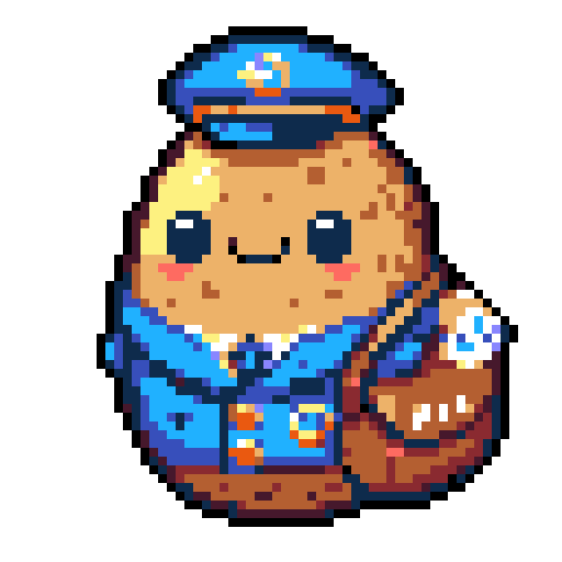 generate a pixel art potato dressed up as a mail carrier