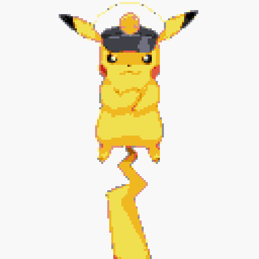 Create an image of Captain Pikachu standing balanced on his tail, showcasing agility. He wears a captain's hat tilted slightly forward over his narrowed eyes. A subtle smirk is on his face. Electric sparks crackle around his cheeks and tail. Focus on his physical details: the hat, the smirk, the tail-standing pose, and the electric sparks.