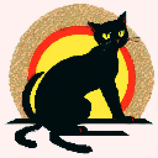 Scary black cat with sharp claws, and arched back, pixel art, sRGB