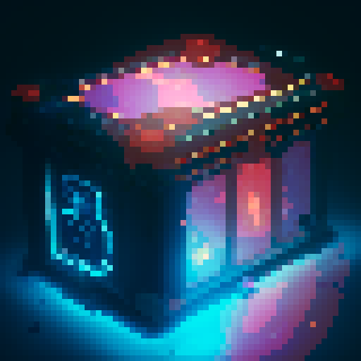 lootbox, outerspace, the heavens, sei network symbol, pixel art, sRGB, glowing celestial treasure chest