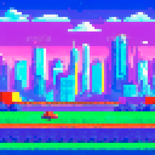 bmw cars, pixelated, vibrant colors, retro video game style, sRGB, pixel art, detailed shading, urban cityscape, futuristic skyscrapers, bustling streets, neon lights, busy traffic, sleek designs, speed and motion, dynamic angles, geometric shapes, low-poly architecture, vibrant backgrounds, energetic atmosphere, high contrast, sharp edges, digital aesthetics, futuristic technology