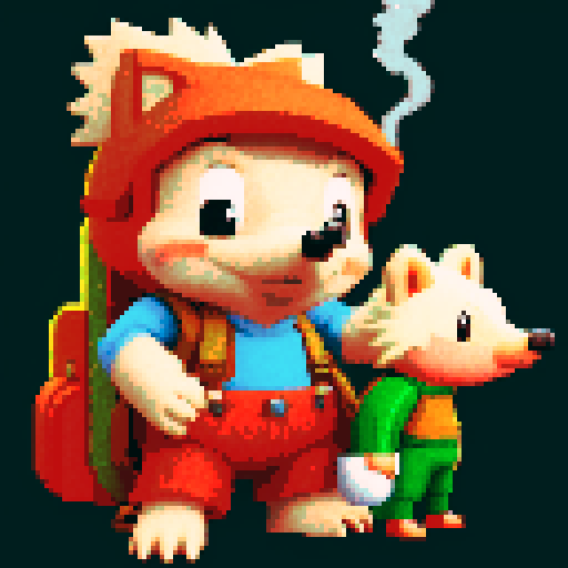 antropomorphic hedgehog with backpack and smoking pipe