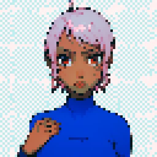 Teenage black girl with pink hair and orange eyes