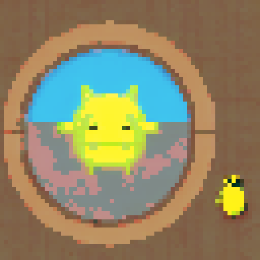 A yellow cute tamagotchi.