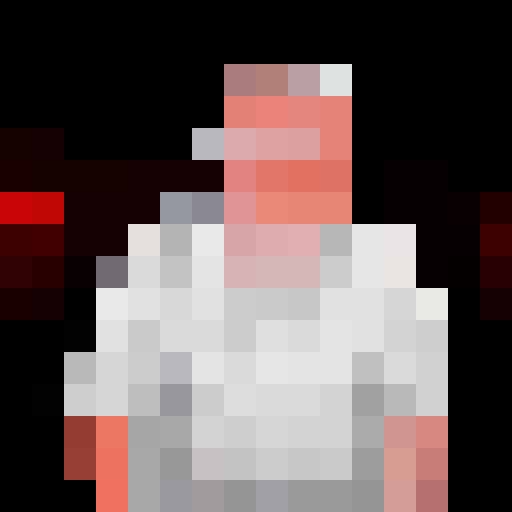 Pixel art close-up portrait of a jolly, obese man with a beaming smile, reminiscent of a classic 16x16 game icon.