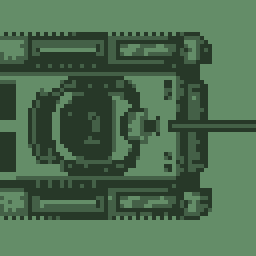 top-down, pixel art, tank, large turret, noticeable treads, camouflage color scheme, greens, grays, blocky, retro, detailed armor plating, barrel, sRGB