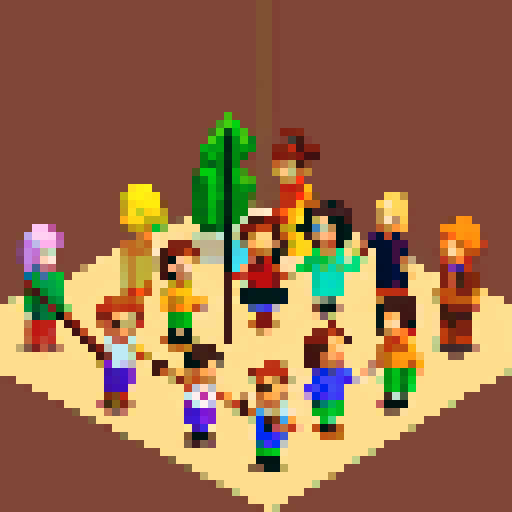 People of various races and genders standing together. One person holds a broomstick