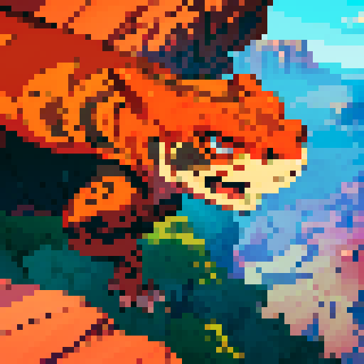 Gila Monster-inspired Pokemon, fiery and earthy, pixel art, sRGB, red rock Grand Canyon landscape