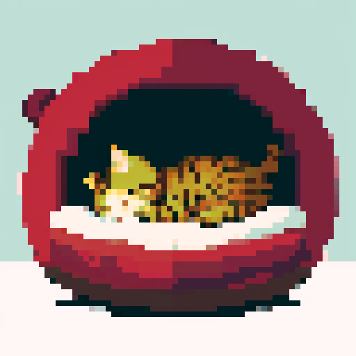 dark tabby cat, sleeping, curled up, fat cat, 16x16 sprite