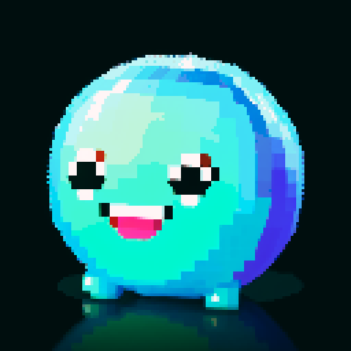 A larger, dazzling slime with a body made of semi-transparent, glittering gemstones. It has bright, sparkling eyes and a joyful smile, with light reflecting off its facets. No background.
