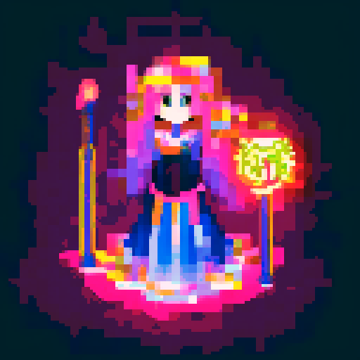 Mage anime girl with flowing hair, fluorescent tattoos, and a glowing staff,  floating in her evil lair