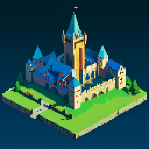 isometric, tower of mages, building in castle, medieval
