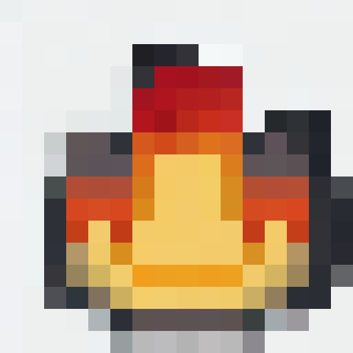fire emoji icon, pixelated flames, vibrant colors, glowing embers, sharp edges, detailed shading, 16x16 pixels, close-up view, intense expression, game icon style, portrait orientation, fiery backdrop