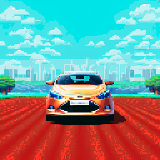 Photorealistic, centered Hyundai Solaris in a three quarter view, right wheel in front, clean background, pixel art style with sRGB colors