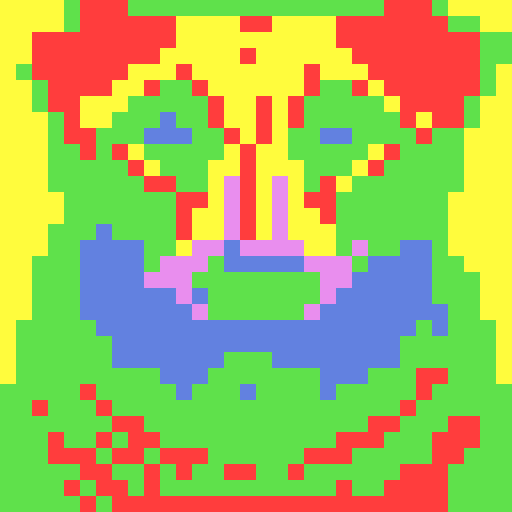 German Shepherd, game icon, 32x32 pixel art, sRGB, skill art, close up, portrait, fierce expression, alert ears, shiny black nose, intelligent eyes, textured fur, strong jawline, determined stance, vibrant colors