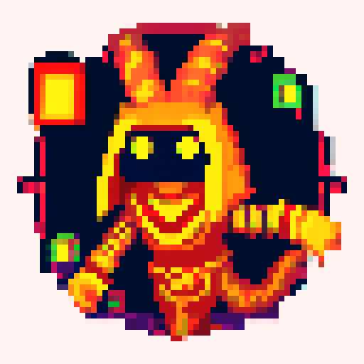 egyptian mummy sprite, pixelated, vibrant colors, detailed hieroglyphics, wrapped in bandages, golden burial mask, no backdrop, glowing red eyes, ominous shadows