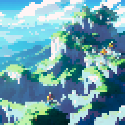 A fierce elf warrior with flowing white hair and piercing green eyes, wielding a sharpened silver sword, stands atop a rocky mountain peak overlooking a sprawling enchanted forest below, with a glowing crescent moon in the background