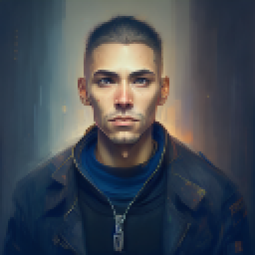 Cyberpunk guy in night city portrait