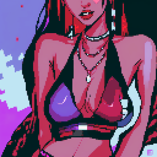 Goth girl's face, busty goth girl,  portrait, black hair, purple eyeshadow, red lipstick, wearing bikini, studded collar, vibrant srgb colors, edgy aesthetic