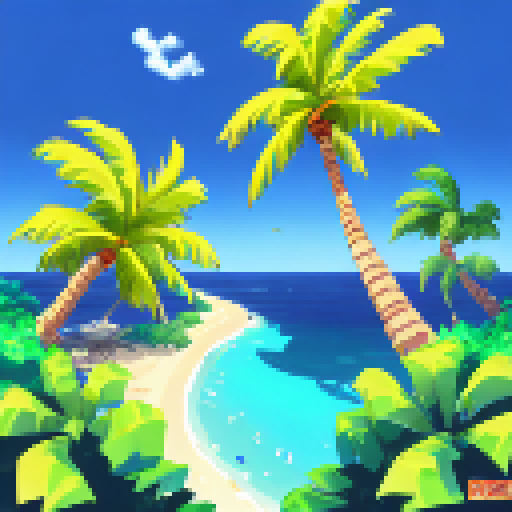 A beach with palm trees in the Caribean, looking out to the ocean at night, seen from ground level, pixel art, in the style of Monkey Island 2 background art